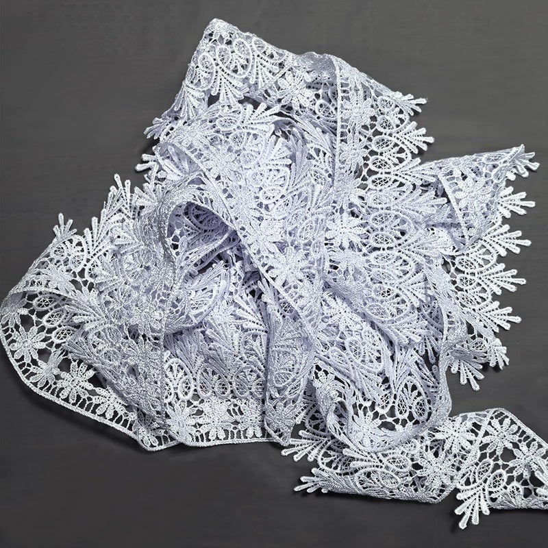 DKKUAYANGUP (Pure White Floral Lace Trim - 5 Yards, 9cm Wide | Wedding Dress Embellishment, Gift Packaging, Party Decor | DIY Sewing & Craft Supplies - Image 3